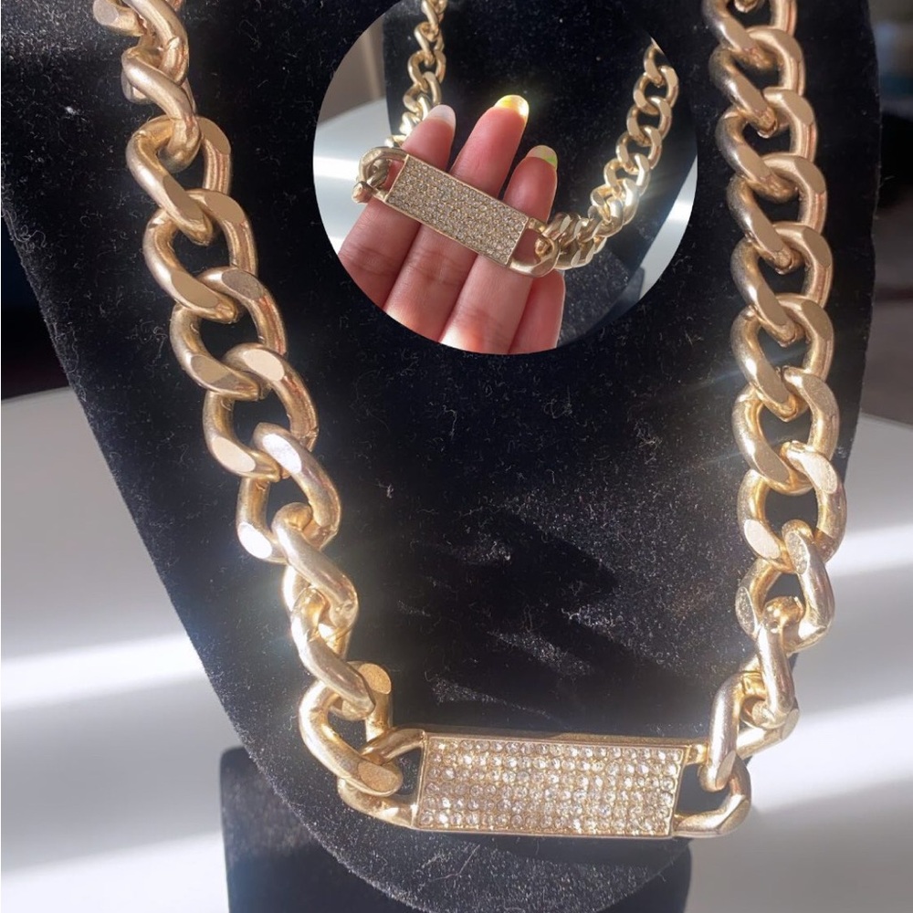 Gold Chain Necklace with Rhinestone Accent